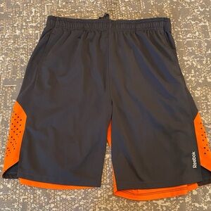 Reebok Training Athletic Shorts Color Orange/Grey Size XL Inseam 10.5